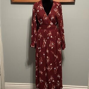 LC Lauren Conrad Midi Fully Lined Wrap Long Sleeve Dress Size M Rust